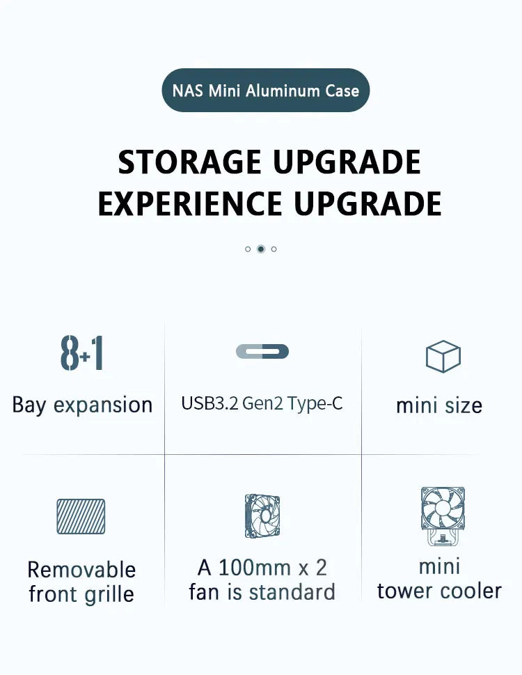 JONSBO N3 Mini NAS kabinet ITX Mini aluminium med stålplade, understøtter 130mm CPU-køler, to 100×25mm blæsere er standard