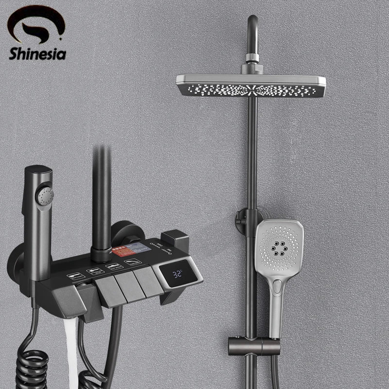 Rainfall Bathroom Shower System Set with Digital Display