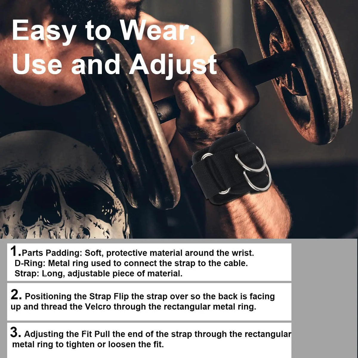 Pair of Weightlifting Wrist Straps with D-Ring for Deadlifts
