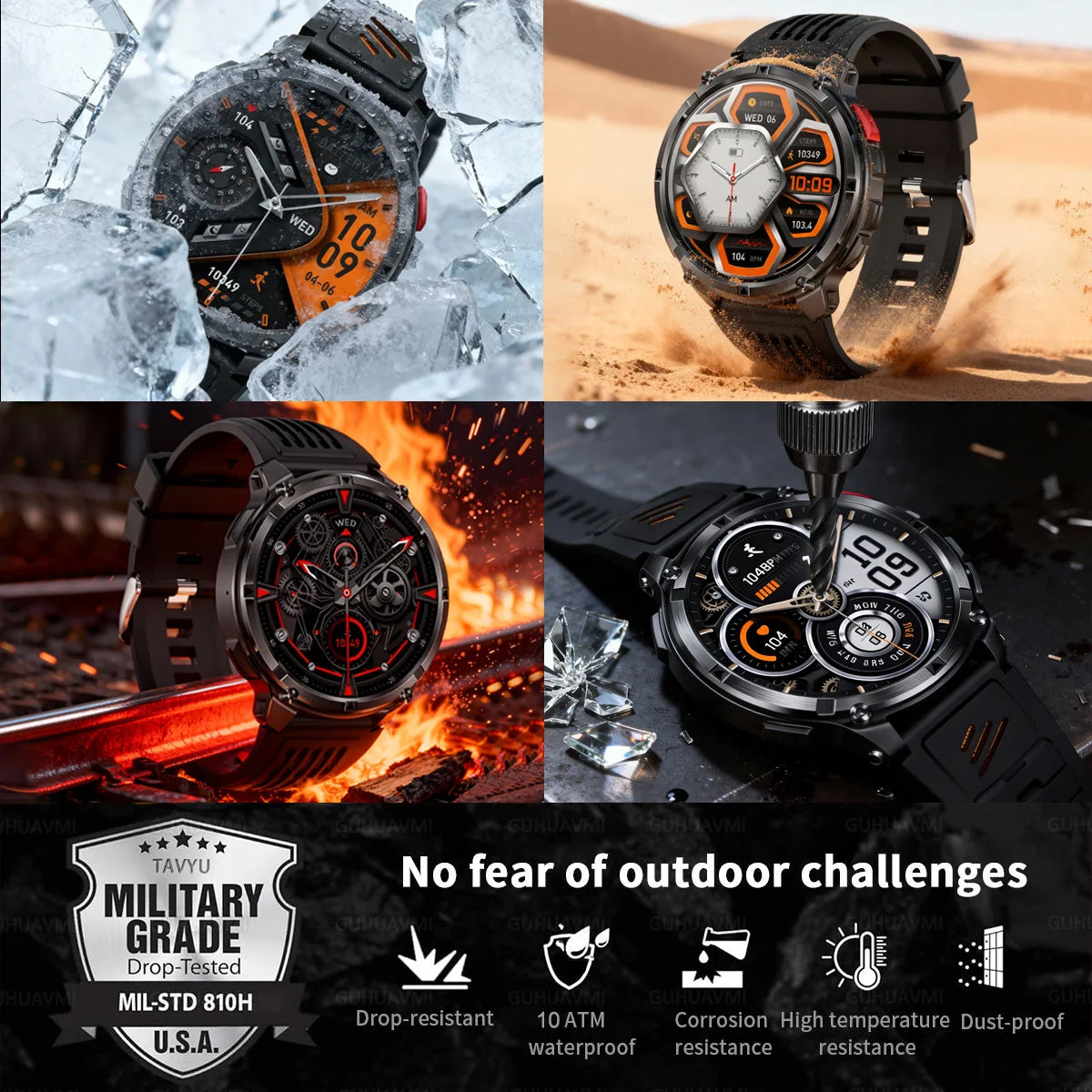 Outdoor Bluetooth Anruf-Smartwatch mit Kompass & Taschenlampenfunktion