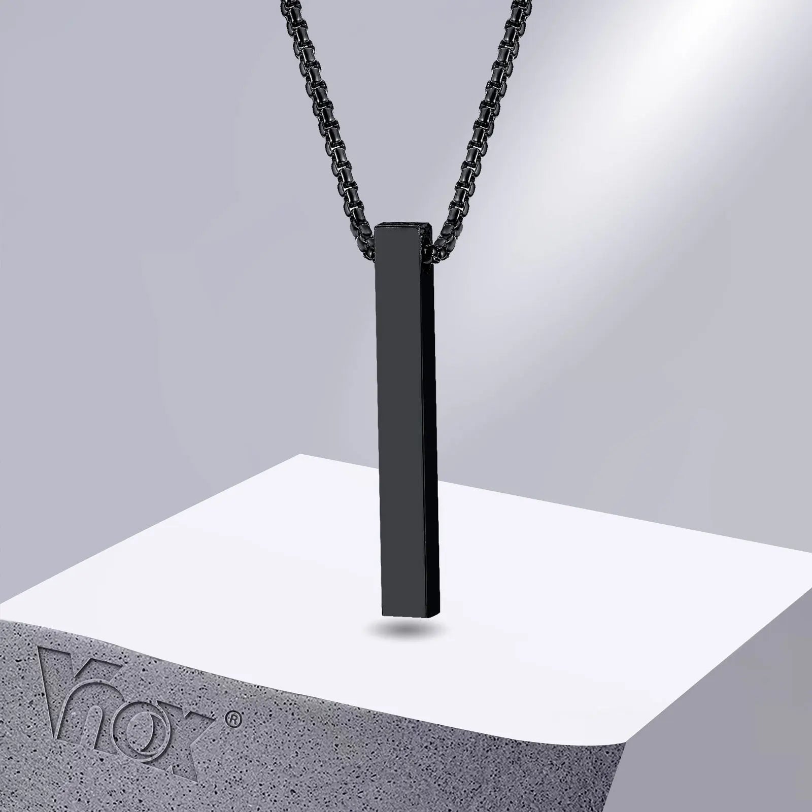 Vnox 5mm Pillar Necklace for Men Women, Stainless Steel 3D Bar Pendant, Minimalist Simple Casual Unisex Neck Collar 