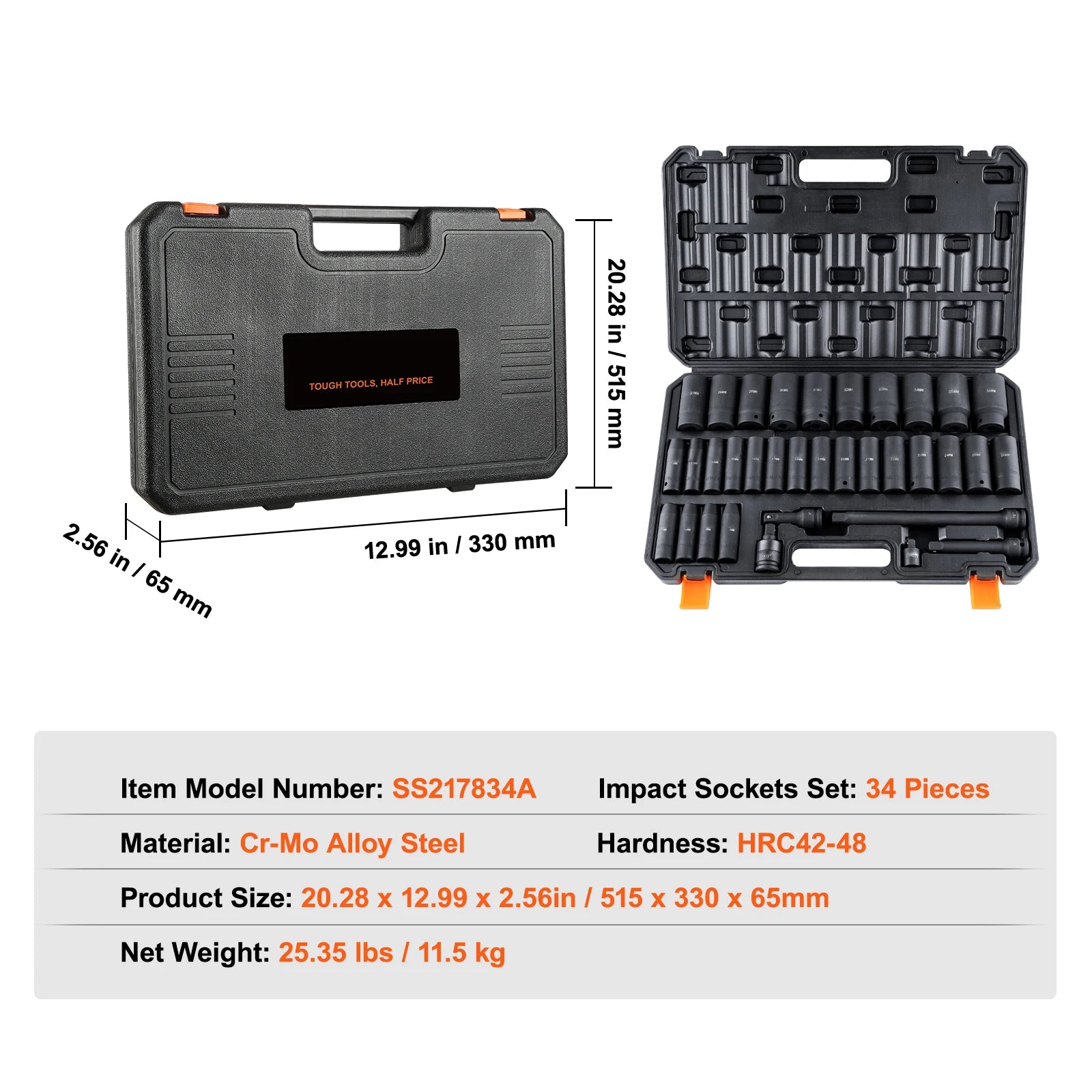 Set udarnih nasadnih ključeva 1/2'' pogon SAE i metrički, duboki/standardni 26–65 komada