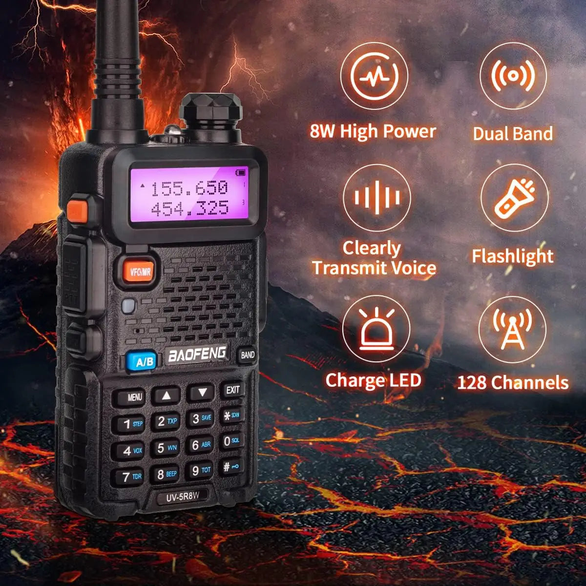 1/2PCS BaoFeng UV-5R 8W Tri-Power Walkie Talkie High Power Dual Band Long Range 128 CH Portable Handheld UV 5R Ham Two Way Radio 