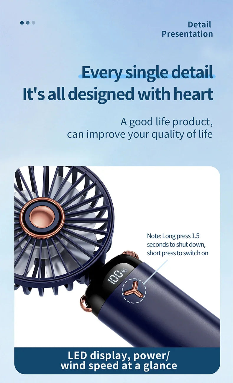 Foldable 5-Speed Handheld Mini Fan with LED Display