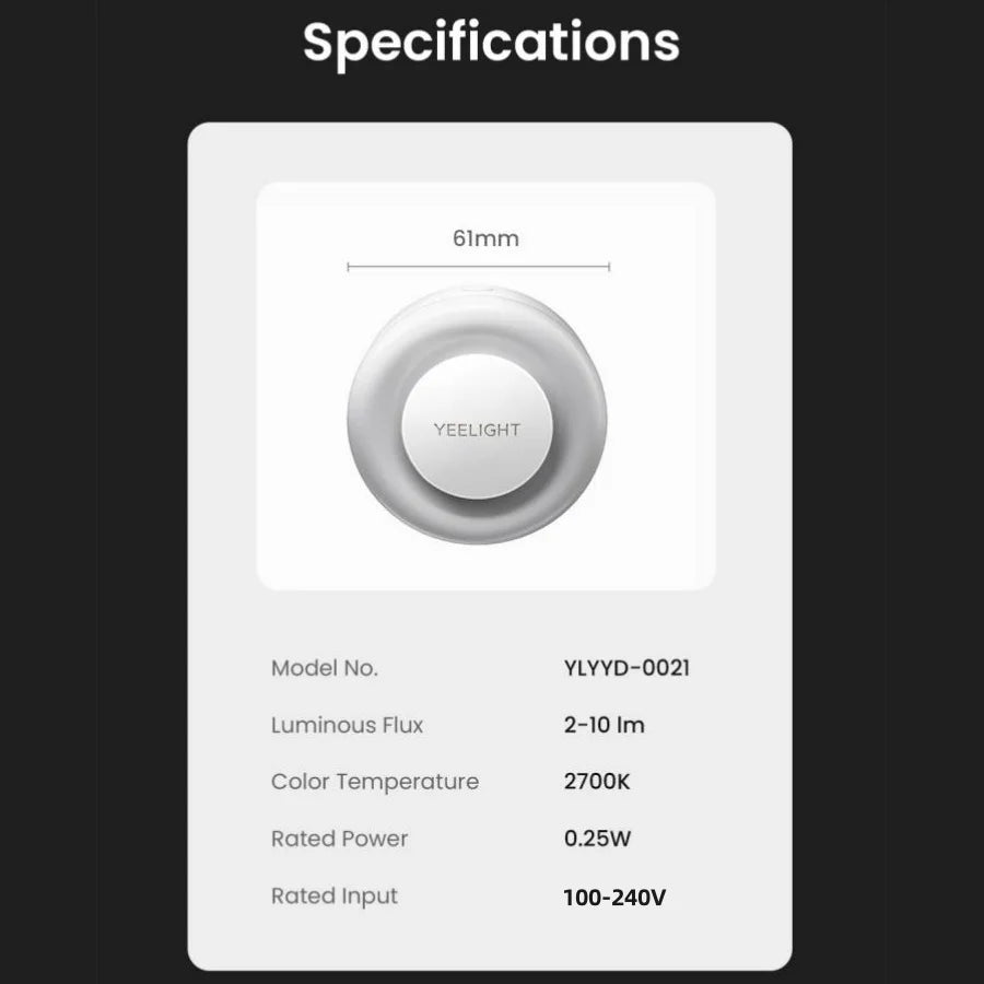 YLYYD-0021 Plug-In Sensor Night Light, EU Plug, Warm White