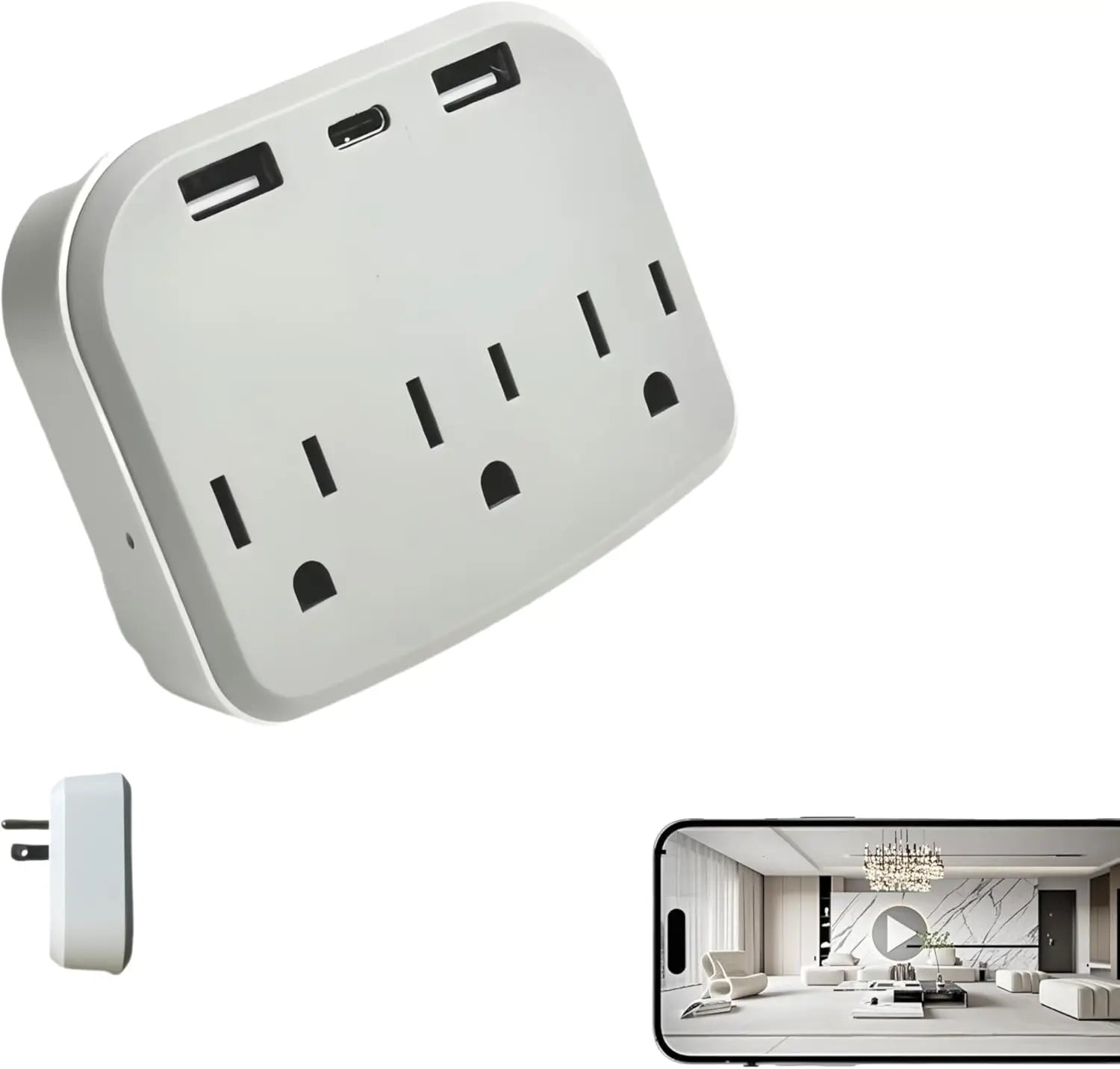 Caméra d’intérieur 4K HD Chargeur mural Caméras de sécurité - caméra Wi-Fi avec alertes de mouvement, compression H.265+, ports USB double / Type-C pour H