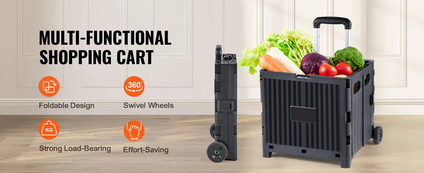 Foldable Utility Shopping Cart with Wheels & Telescopic Handle