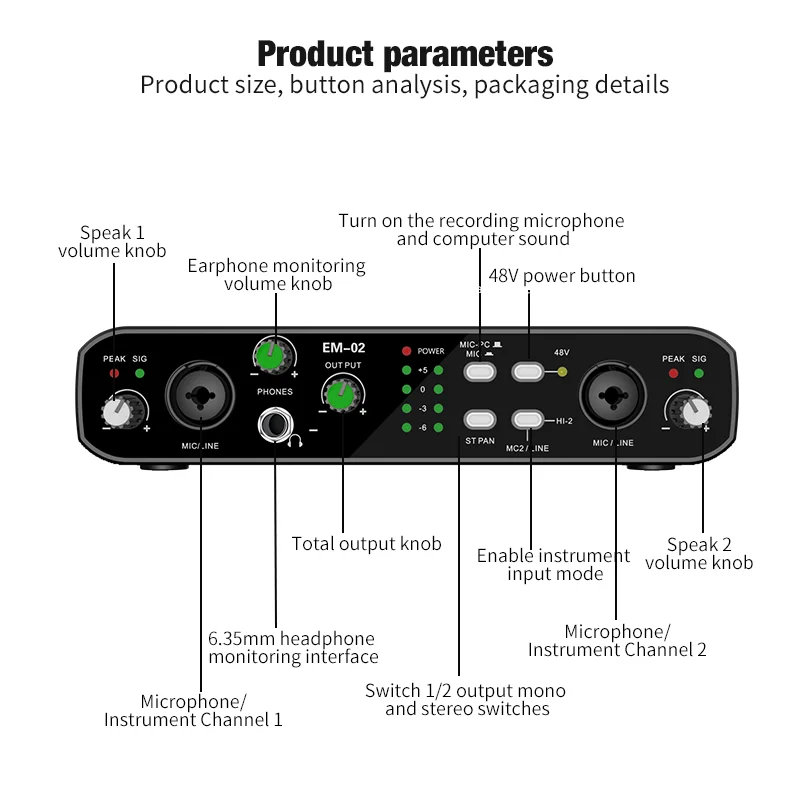 EM-02 USB Audio Interface met Microfoonvoorversterker