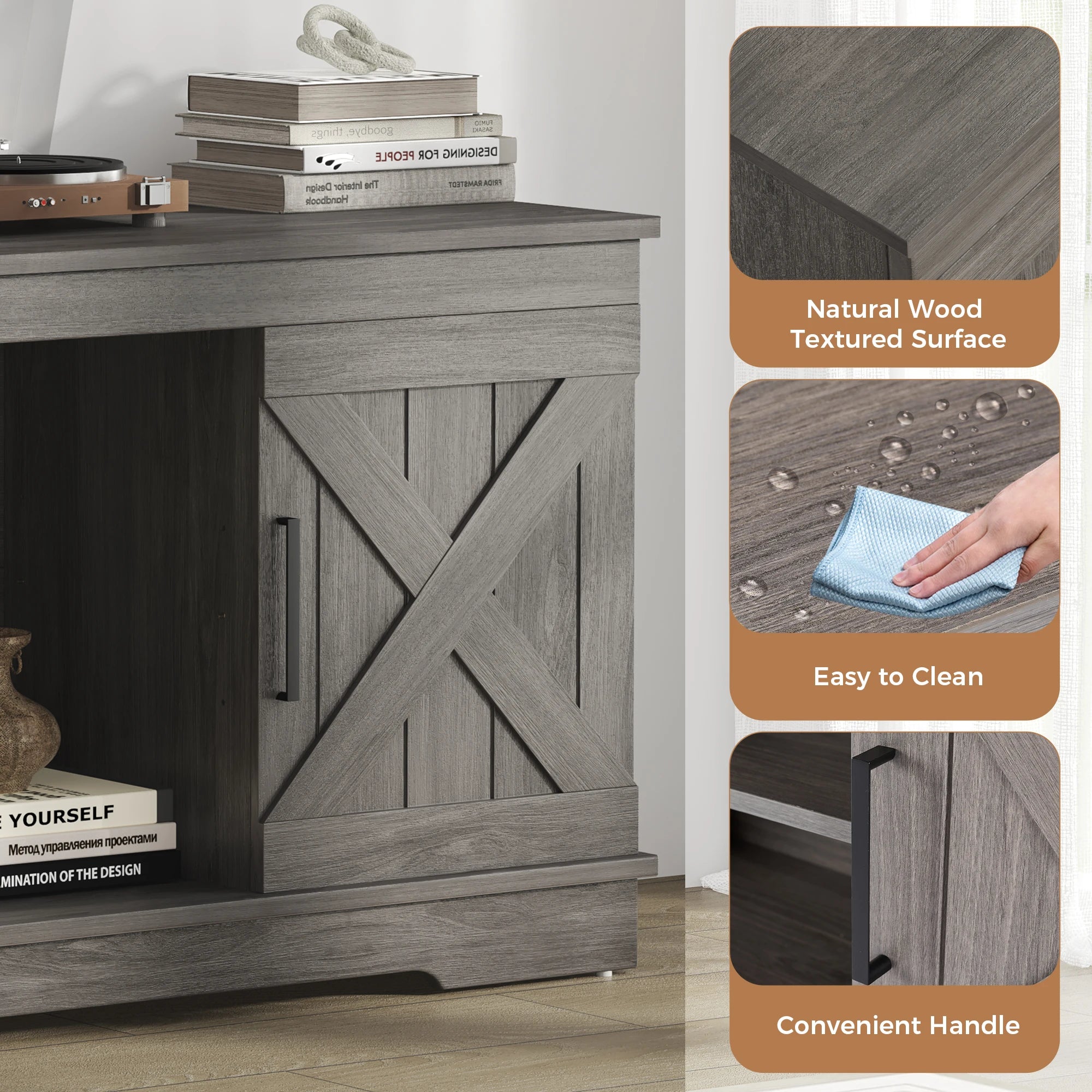 58-Inch Wooden TV Stand with Storage & Power for Up to 65” TVs