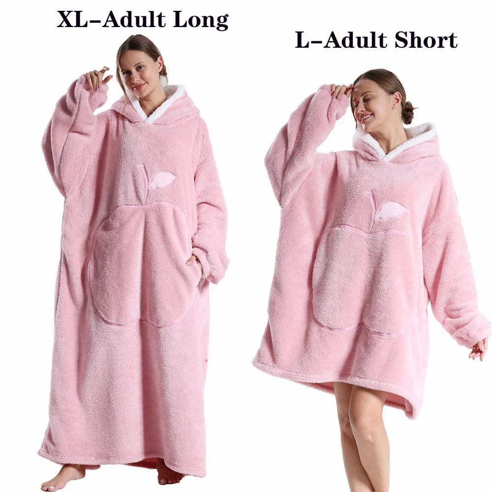 Women Plush Fleece Blanket Men Warm Thick Hoodies Adult Giant TV Blanlets with Sleeves Super Long Cold-proof Homewear Pajamas 