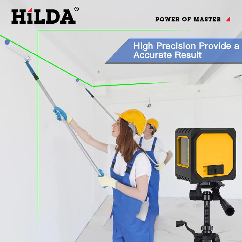HILDA 2 Lines Mini Laser Level Self Levelling Green Beams Laser Horizontal & Vertical Cross-Line USB Charging 