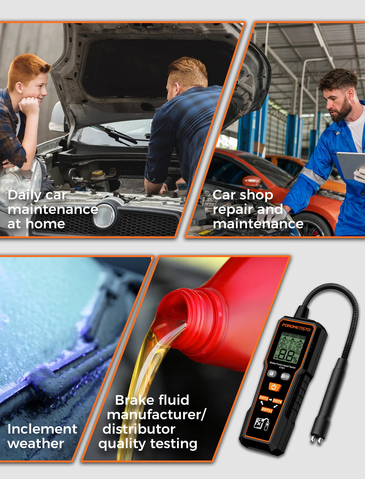 FT01 Automotive Brake Fluid Brake Oil Tester Portable Digital Brake Fluid Tester DOT3/DOT4/DOT5.1 Test With Flexible Probe