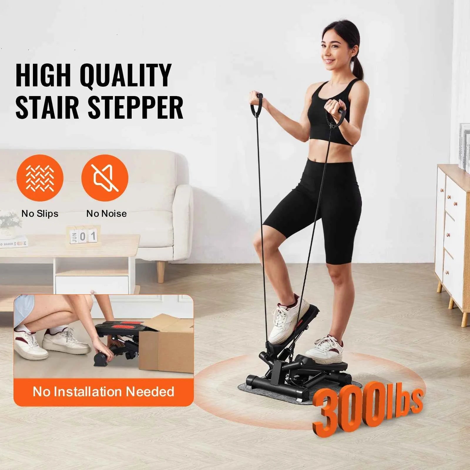 Stair Stepper for Home Exercise with Resistance Bands and LCD Monitor