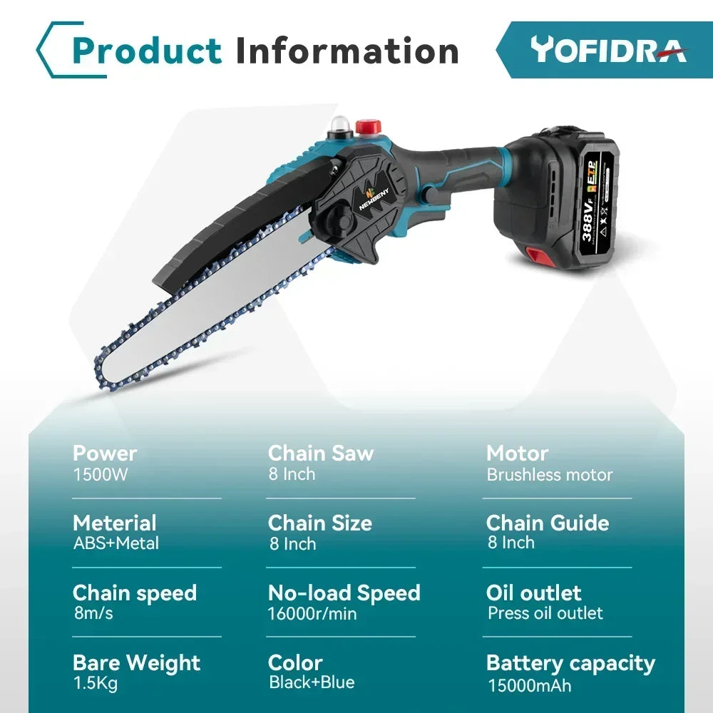 8 Inch Brushless Electric Saw Cordless Oiler Handheld Garden Wood Cutting Logging Chainsaw Power Tool For Makita 18V Battery Pin 