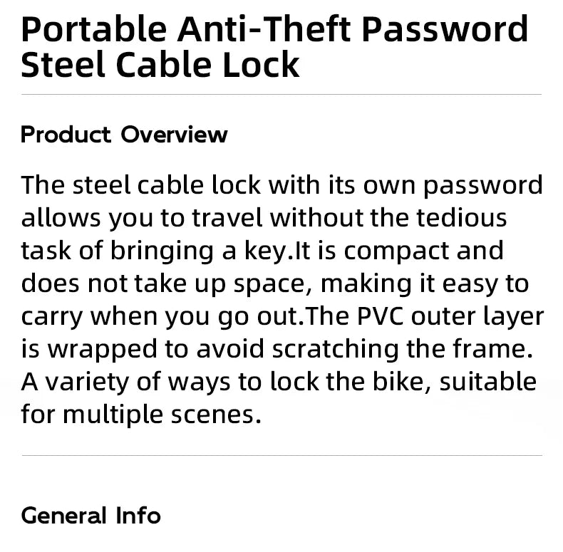 4-Digit Steel Cable Bicycle Lock, 29cm