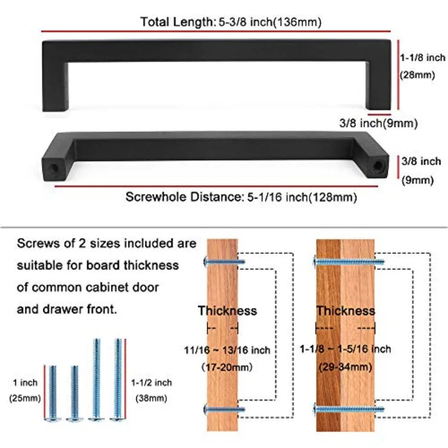 Square Bar Cabinet Handles 5 Inch (128mm) Hole Spacing, 10-Pack