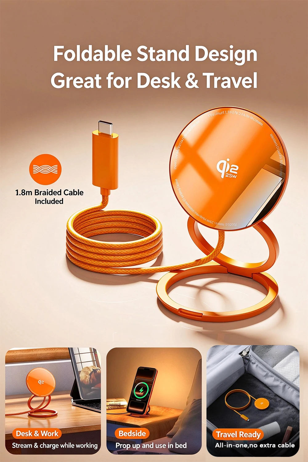 Wireless Charger Charging Station 25W Qi2.2 Fast Charge Compatible with iPhone 18/17/16 Pro Max Huawei Xiaomi and iPad airpods