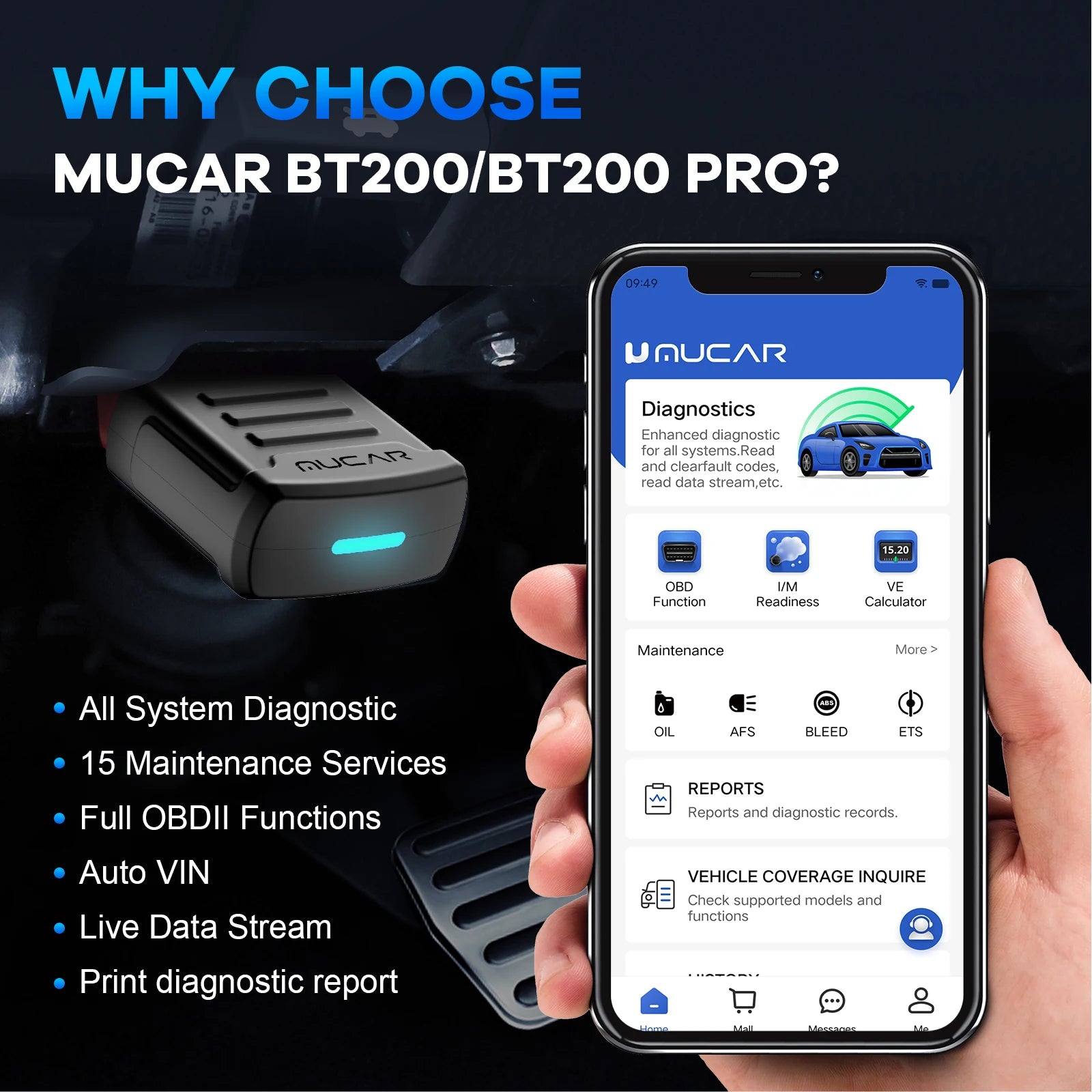 OBD2 Bluetooth Diagnostic Tool Full System Scanner with 15 Reset Functions