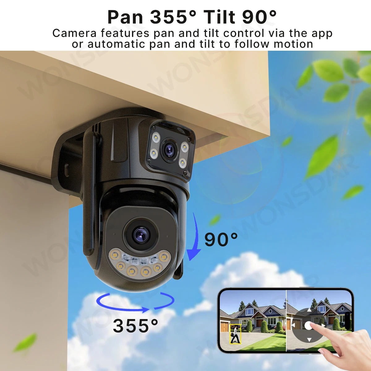 2.4GHz & 5GHz WiFi PTZ Security Camera with Smart Tracking, Night Vision, Two-Way Audio