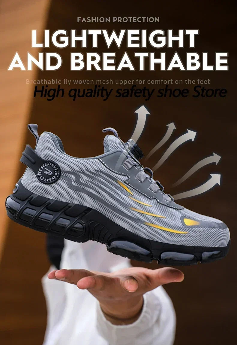 Rotating Button New Safety Shoes Men Anti-smash Anti-puncture Work Shoes Fashion Men Sport Shoes Security Protective Boots Men 