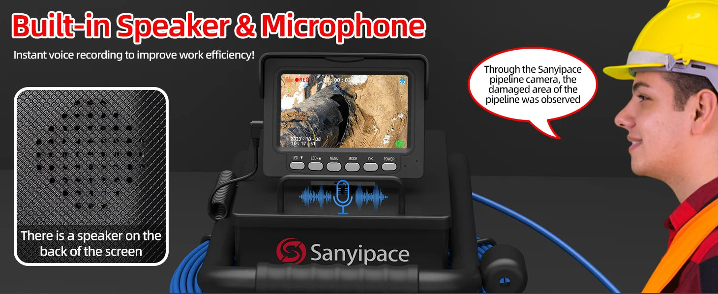 Rioolinspectiecamera 17mm LED Endoscoop met 4,3" Scherm en DVR