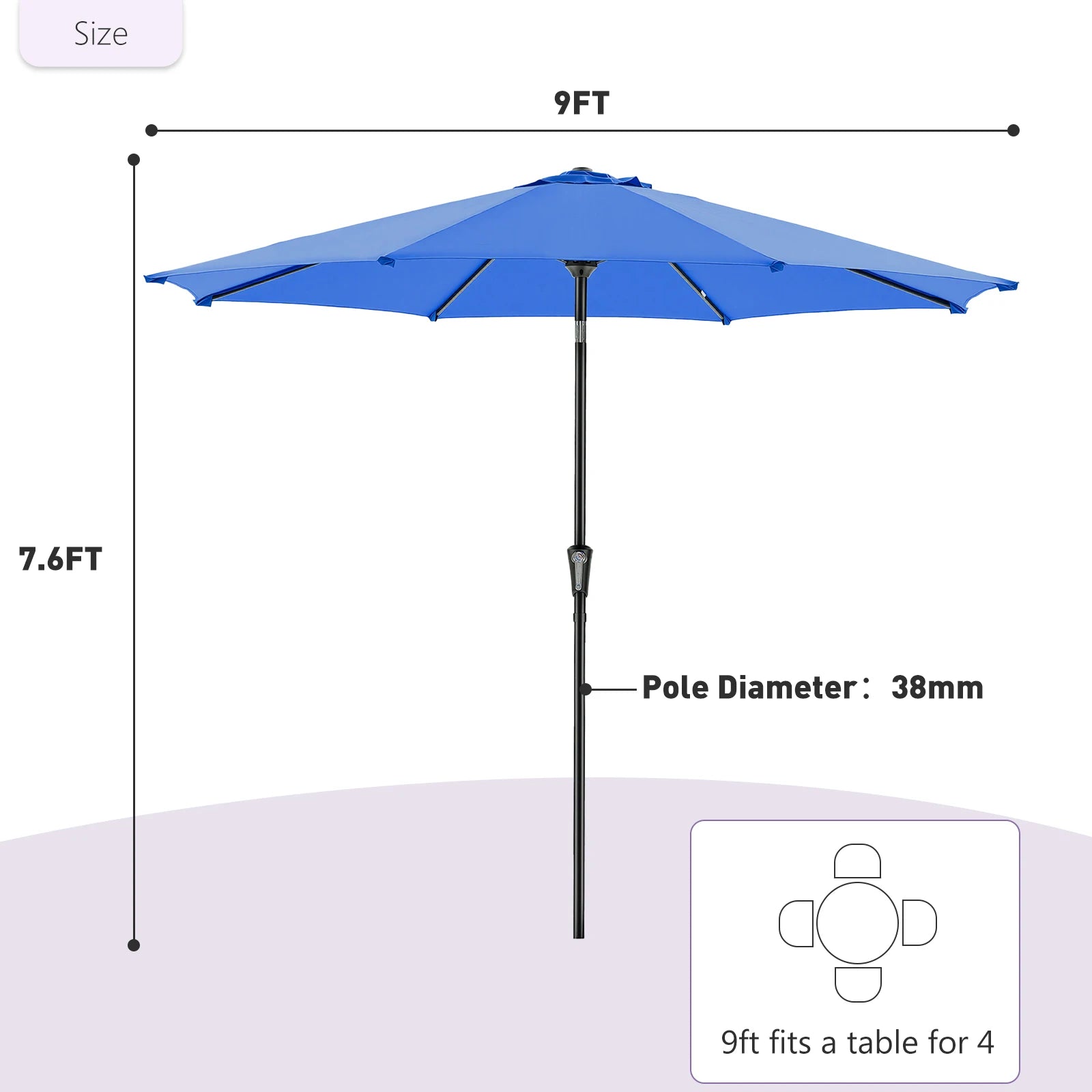 9ft Patio Umbrella with Tilt & Crank – Outdoor Table Shade