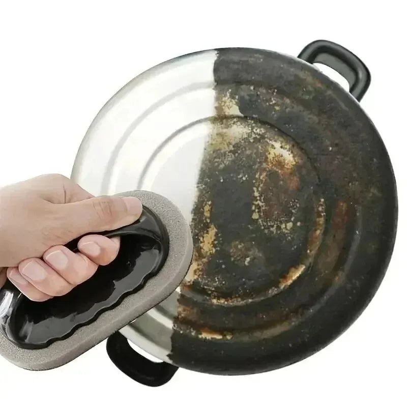 Reusable Emery Magic Sponge - Kitchen Pot Brush with Handle for Easy Cleaning and Decontamination - Washable and Eraser Cleaning 