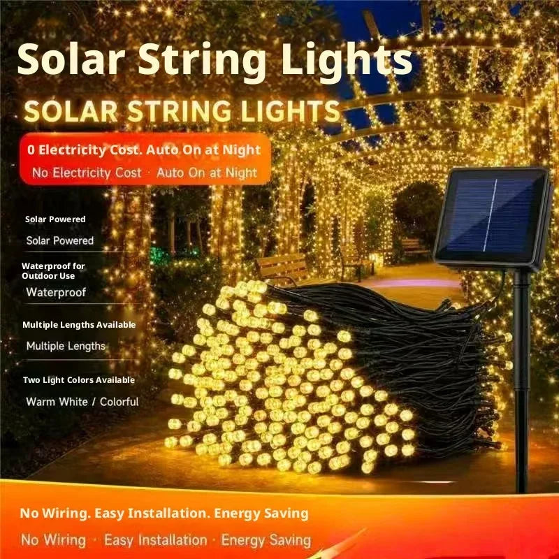 LED-sollyslenke med 300 LED-lys, 8 moduser, vanntett, solcelledrevet dekorasjonslyslenke med stjernelys til utendørs bruk, jul og julehøytiden