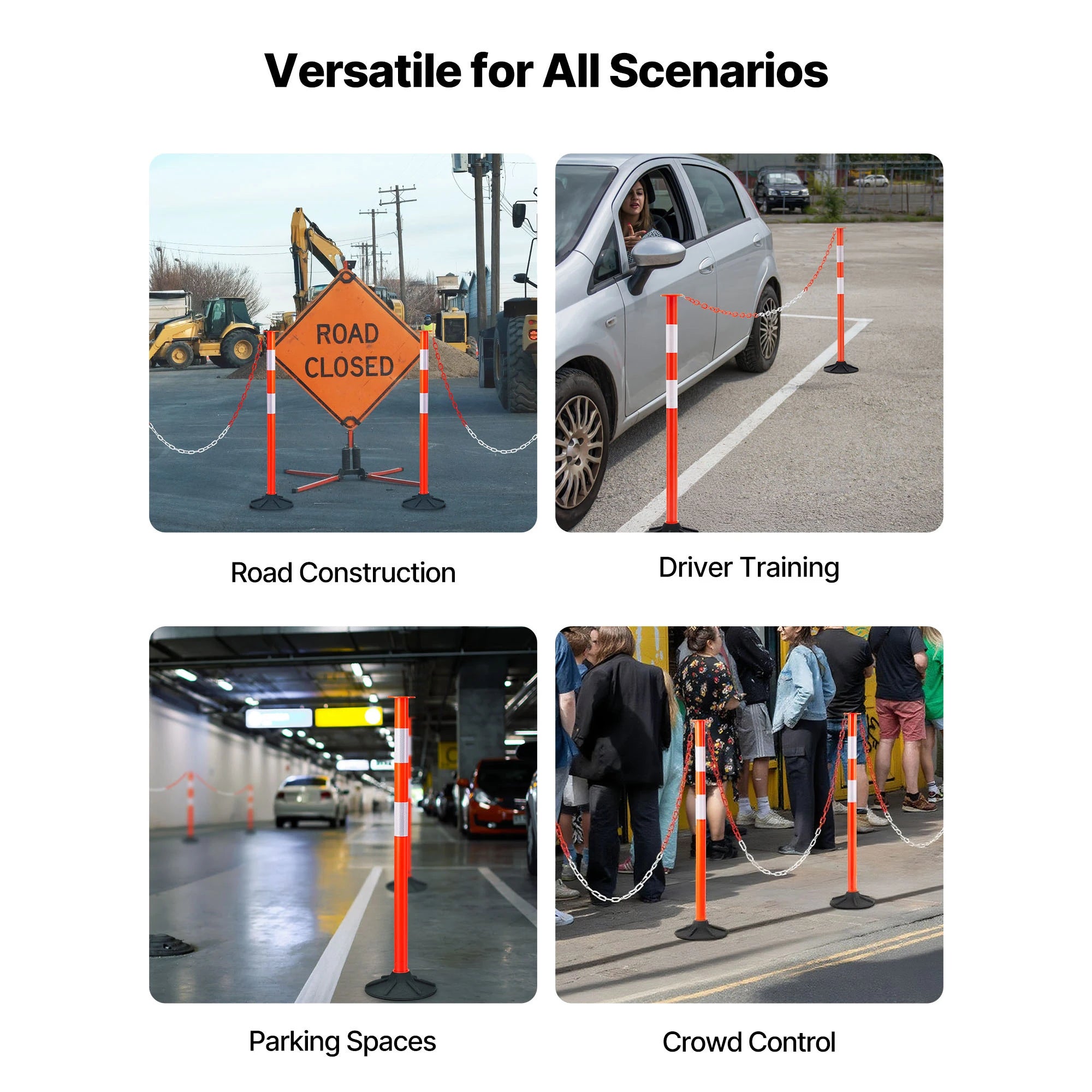 SucceBuy 2/3/4/6/12 Pack Traffic Delineator Posts 34/45 in with Weighted Base Reflective Strips for Construction Site Parking