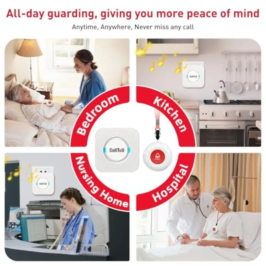 Wireless Caregiver Pager System with 1000ft Range and Loud Alert
