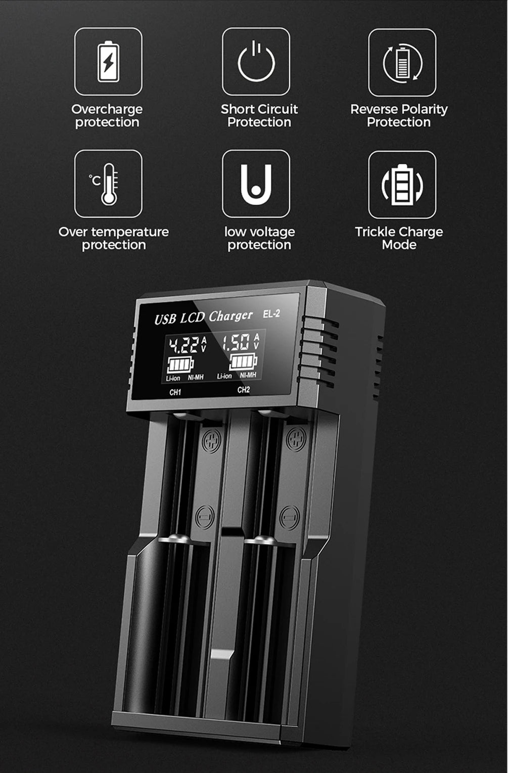 LCD USB Battery Charger - One to Four Slots