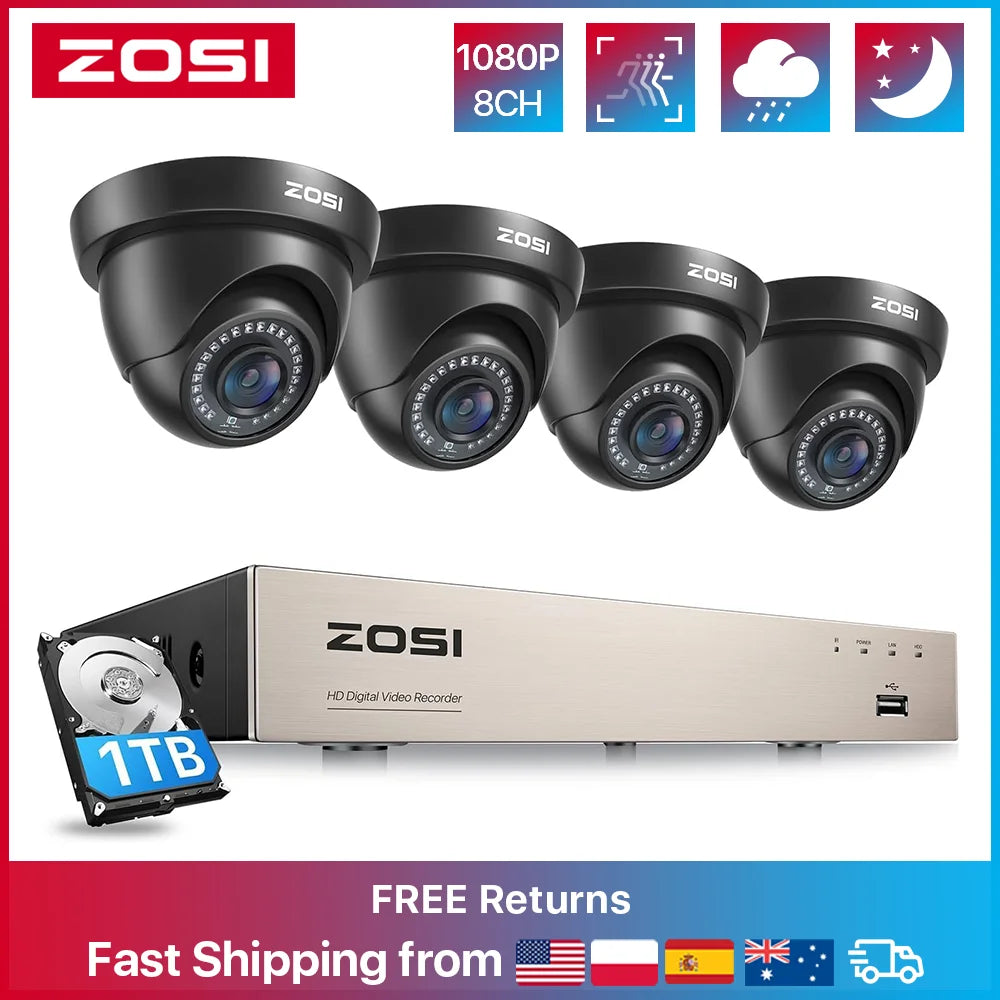 1080P Wired Security Camera System with 4 Cameras & 8CH DVR