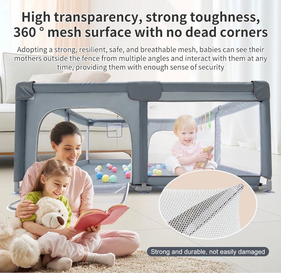 Baby Playpen Child Safety Fence with Pull Rings and Ball Box