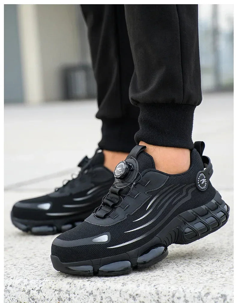 Rotating Button New Safety Shoes Men Anti-smash Anti-puncture Work Shoes Fashion Men Sport Shoes Security Protective Boots Men 