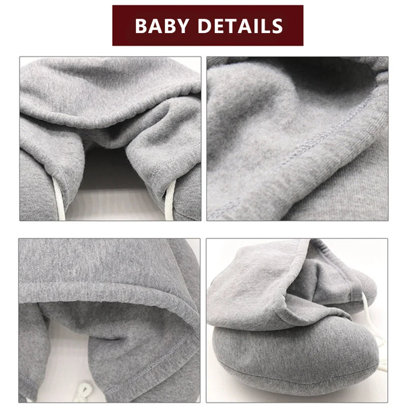 SEAMETAL Portable Neck Pillow for Long Travel U-Shape Neck Rest Pillow with Hood Privacy Protection Passenger Headrest Pillow
