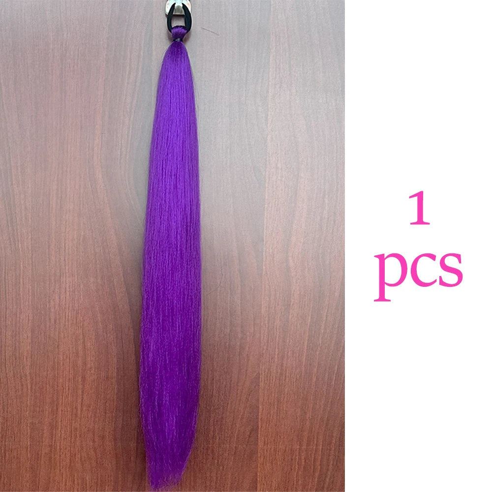 Synthetic Colorful Ponytail Extension 2Pcs Long Straight DIY Braided Pony Tail Hairpiece with Rubber Band Women Hair Accessories 
