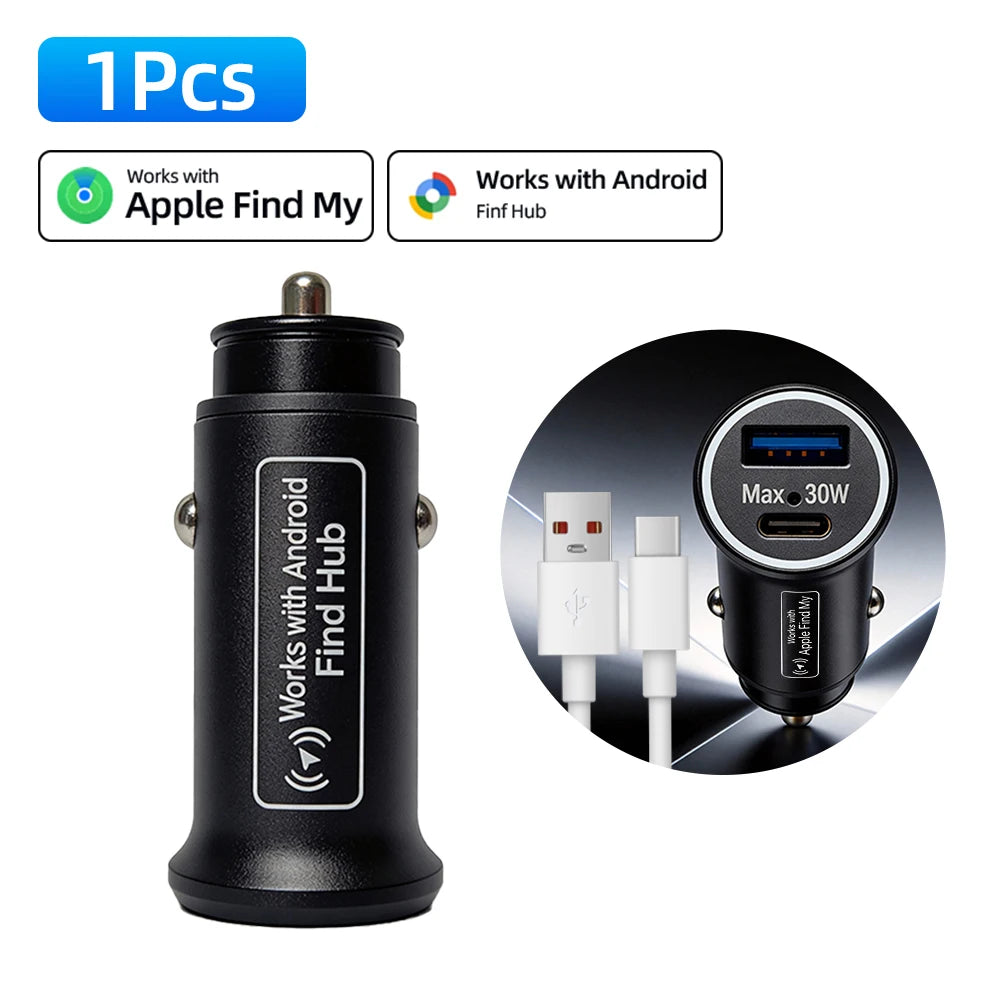Universal Mini Car Charger Cigarette Lighter USB Type-C Adapter Hidden GPS Locator Track For IOS Apple System Find My