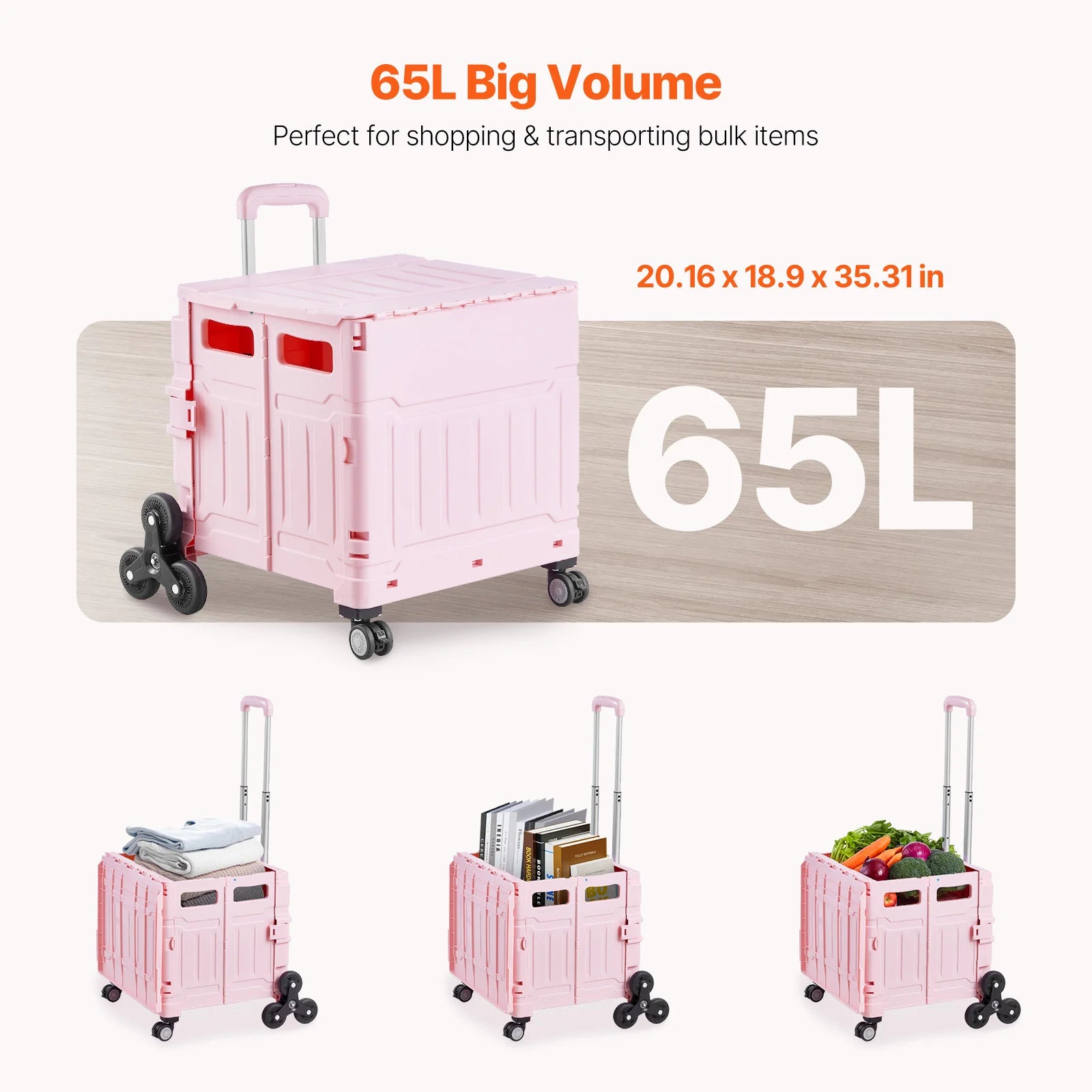 Trappestigende foldbar vogn med hjul, 150 lbs kapacitet transportvogn