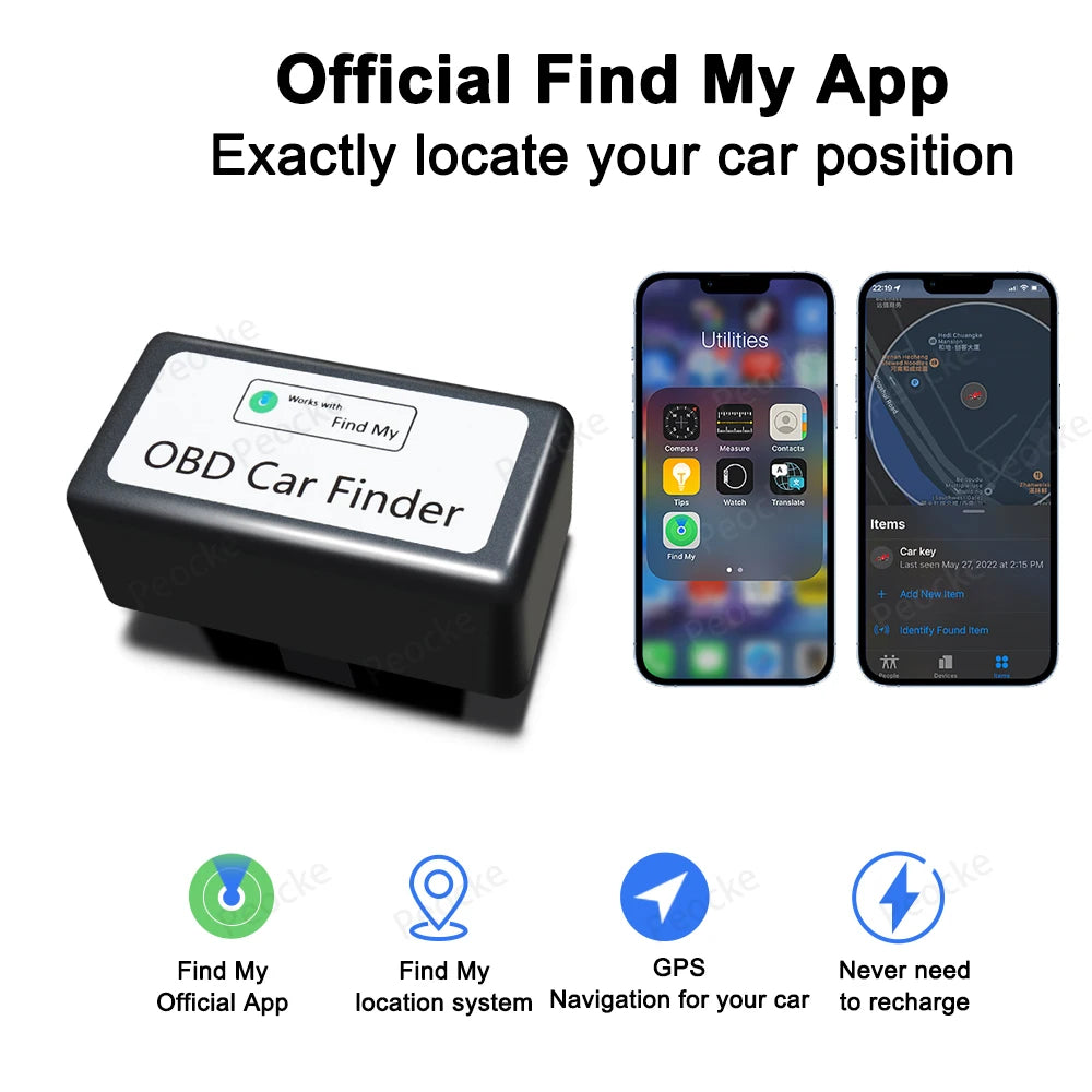 Car OBD Locator For Apple Find My Mini GPS Tracker ITag OBD2 GPS Monitor Tracker Vehicle Anti-lost Free App 