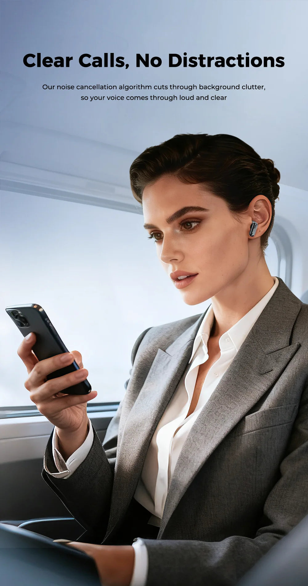 Smart AI Translator HTC NE68 Wireless Bluetooth Earphones With Mic Clear Sound Earbuds Low latency Translation 40Hrs Playback