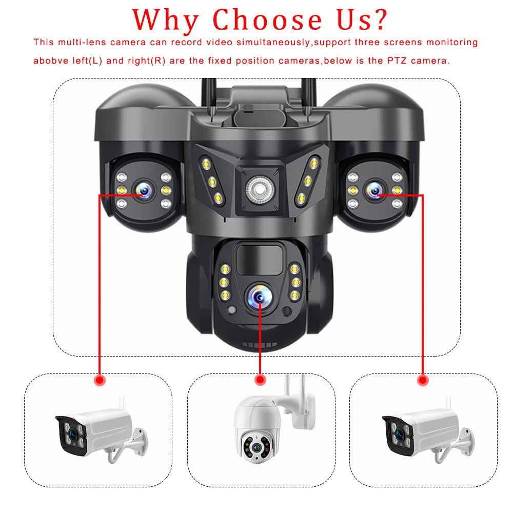 15MP 6K Solar-Powered 4G Triple-Lens Outdoor Security Camera