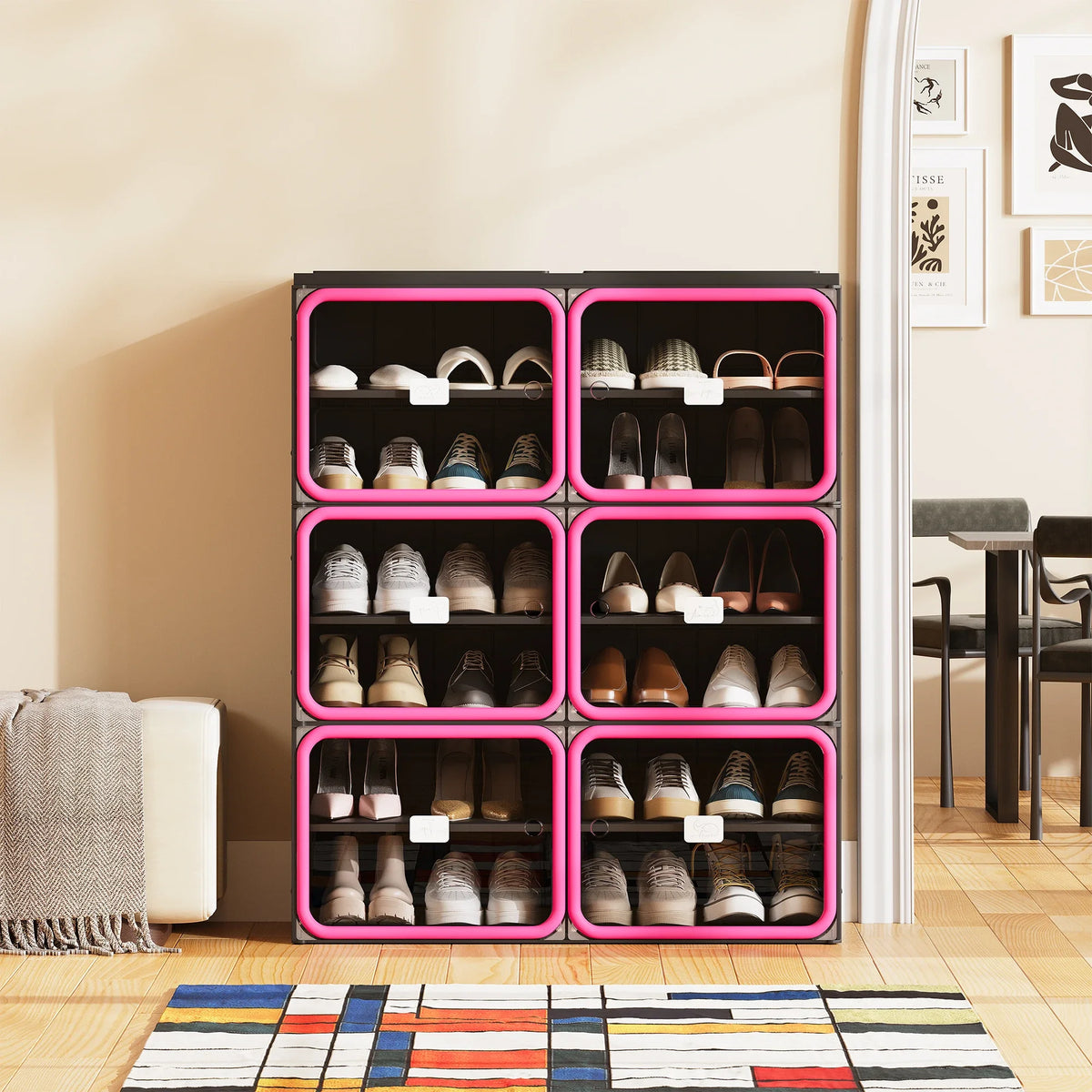 Νarrow Shoe Cabinet Folding Shoe Cabinet With Magnetic Door, Shoe Rack With 6 Doors And 12 Compartments, Shoe Cabinet, For 24 Pairs Of Shoes, 85 X 34 X 108 cm, Plastic Storage Cabinet, For Living Room, Bedroom, Hallway