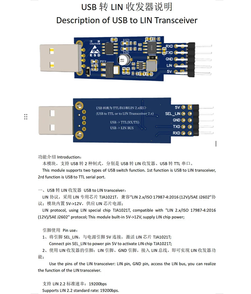 Opciones de módulo de interfaz TTL o USB LIN Bus