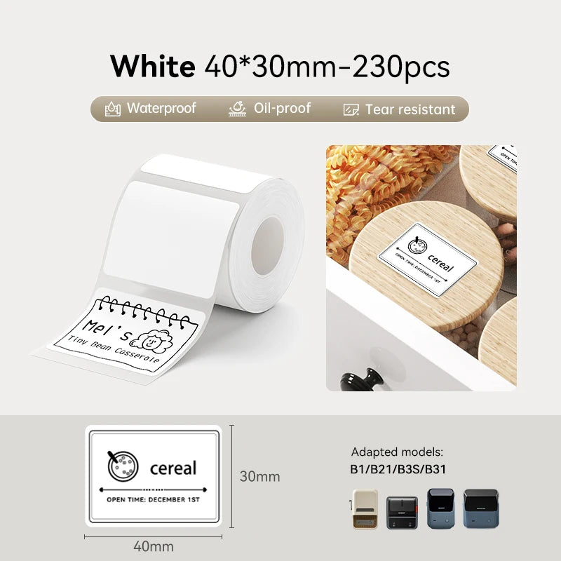Niimbot etichetă termică 20-50mm lățime, cerc, alb, adeziv, etichetă impermeabilă, hârtie pentru B1 B21, imprimantă mini etichete, maker