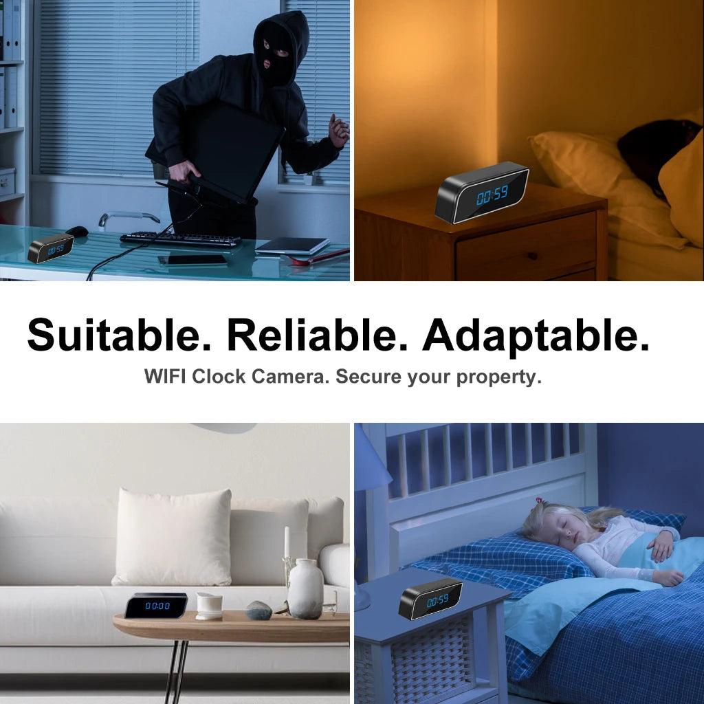 1080P full HD mini clock camera, wireless WiFi, night vision, motion detection, home security monitoring 