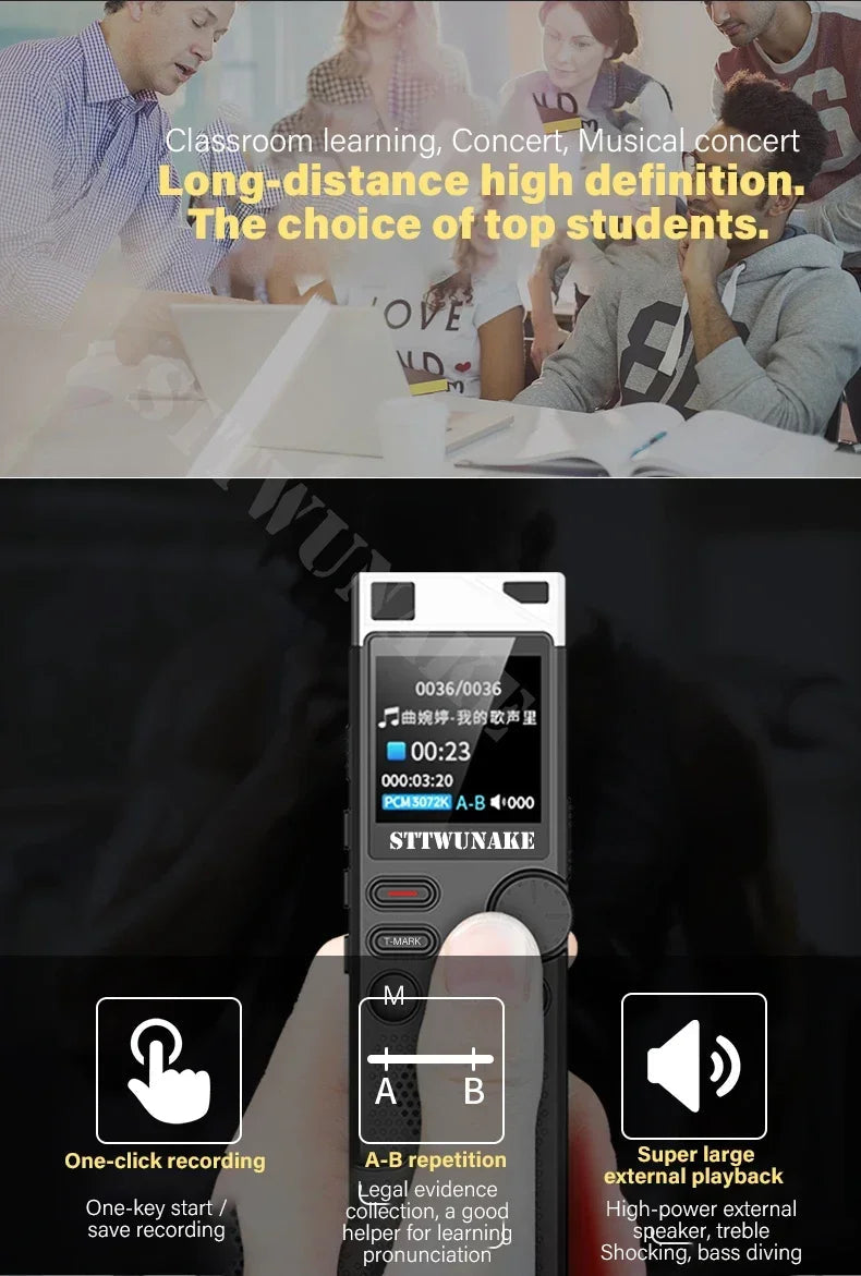 Voice Activation Recorder Dual-Core Ai Noise-Reducing Digital Recording Device STTWUNAKE 