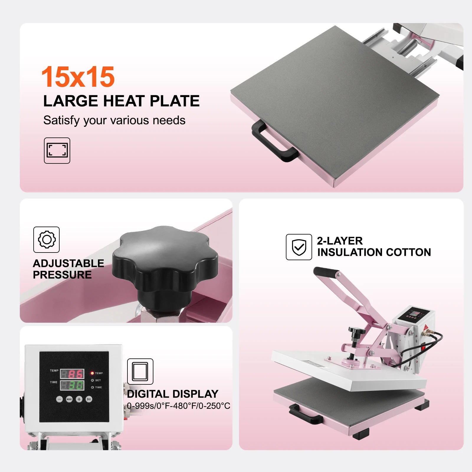 SucceBuy Heat Press 15 x 15 in Heat Press Machine Slide Out Heat Transfer Machine Fast Even Heating 2-Layer Insulation Cotton