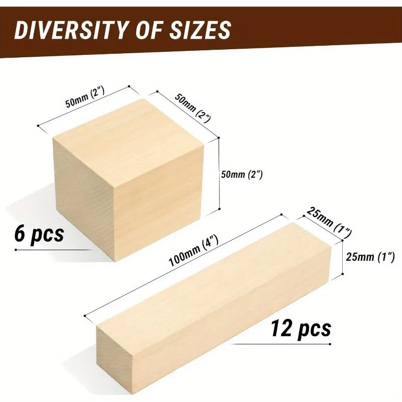 18 blocs de sculpture en tilleul, blocs de bois à sculpter et à tailler, kit de sculpture et de taille sur bois