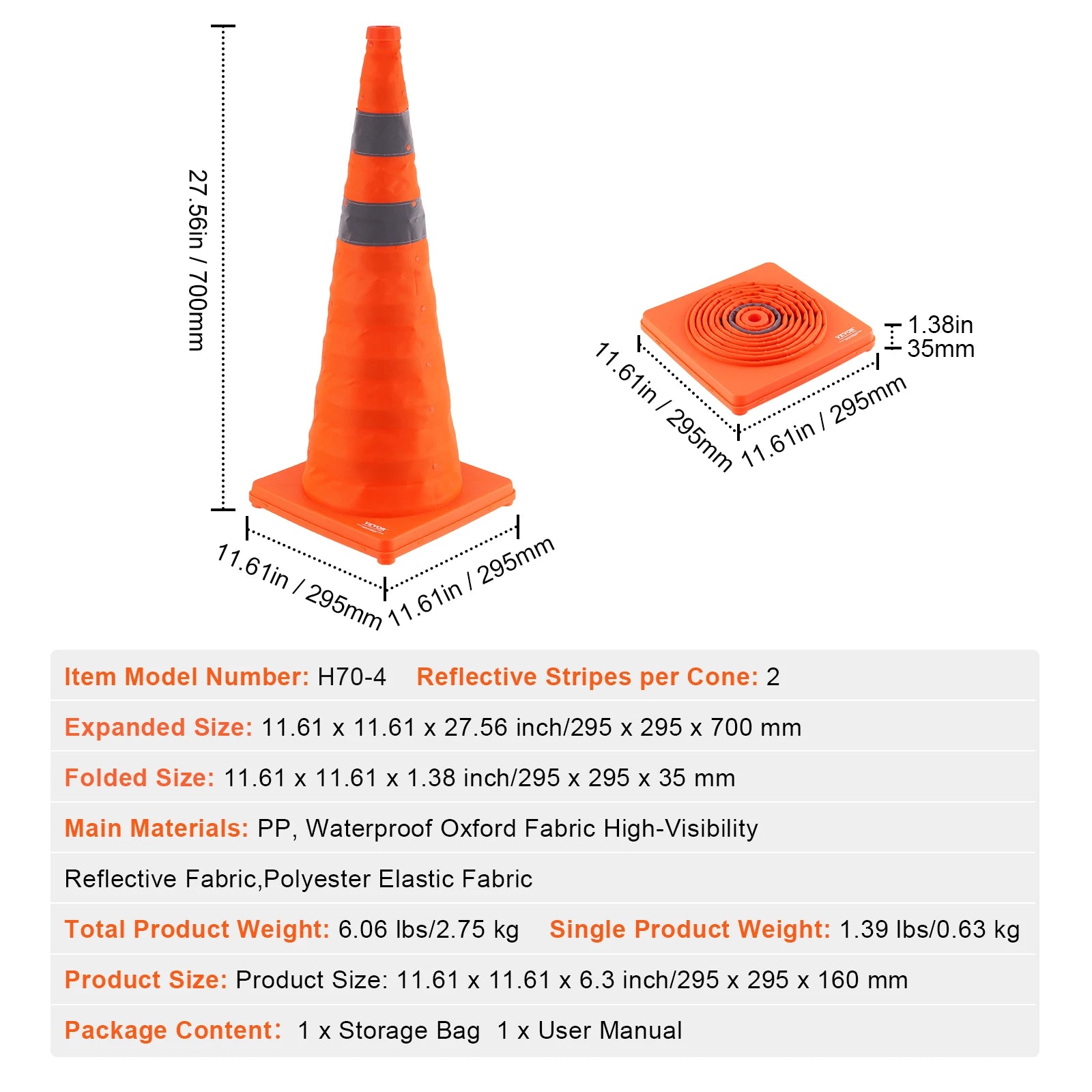4 Pack 28 Inch Collapsible Safety Cones with Reflective Collars, Wide Base and Storage Bag