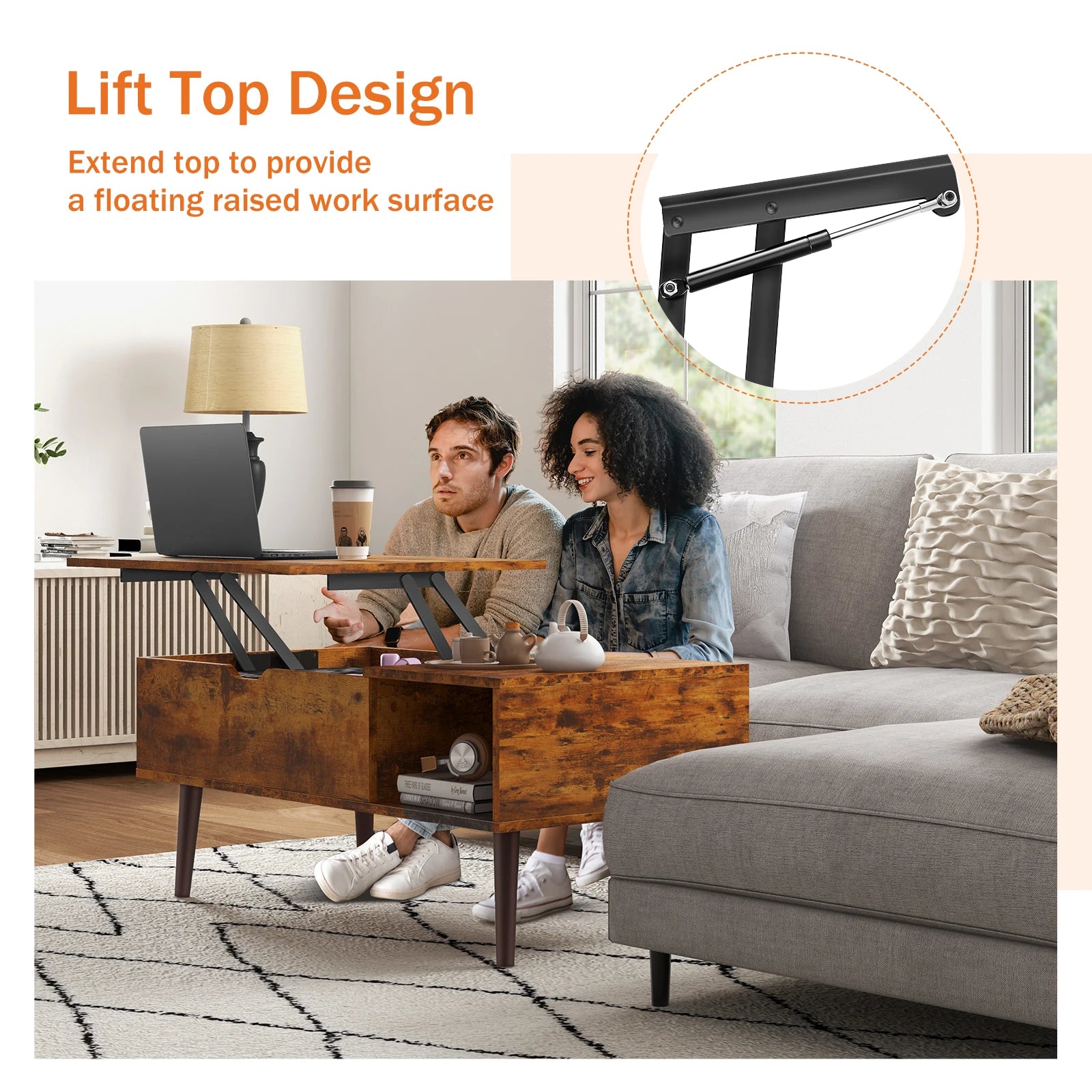 Couchtisch mit Hebefunktion und Ablagefach 39,37" Moderner Holztisch